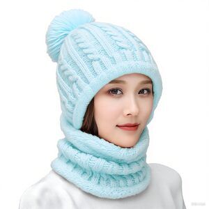 8585 Winter Knit Beanie Hats One Piece Fleece Lined Balaclavas Mask Circle